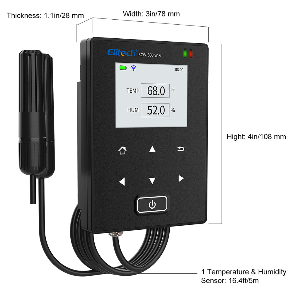 Elitech RCW-800WiFi Real-time Temperature and Humidity Data Logger with SMS Email APP Push Alert Matte Black (Temlog W1H) 