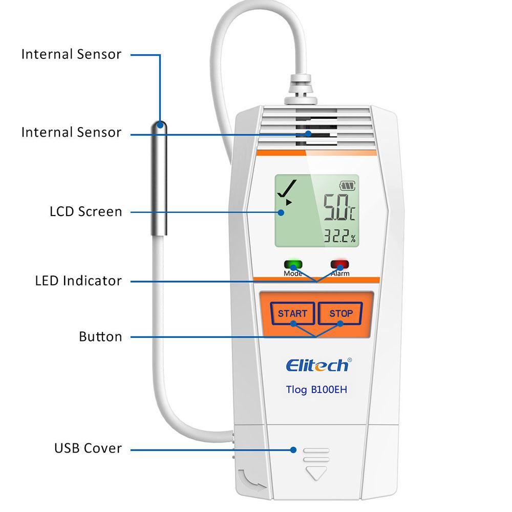 Elitech Tlog B100EH Temperature and Humidity Data Logger Wireless Reusable PDF Report External Sensor 32000 Points
