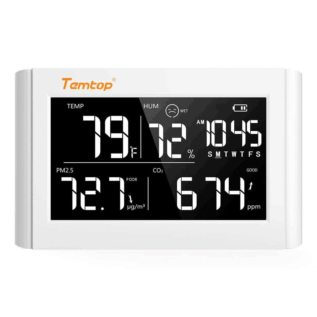 Temtop P20C - Termômetro e higrômetro  PM2.5 Monitor de qualidade do ar CO2 Exportação de dados Medidor de umidade de mesa