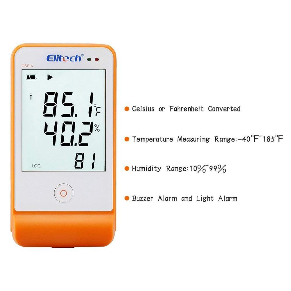 Elitech GSP-6 ISO 17025 Certified Digital Temperature and Humidity Data Logger -40¨H to 158¨H Max Accuracy up to ¡À0.6¨H Audio Alarm 2-Year Certificate Max/Min Value Display - Elitech Technology, Inc.