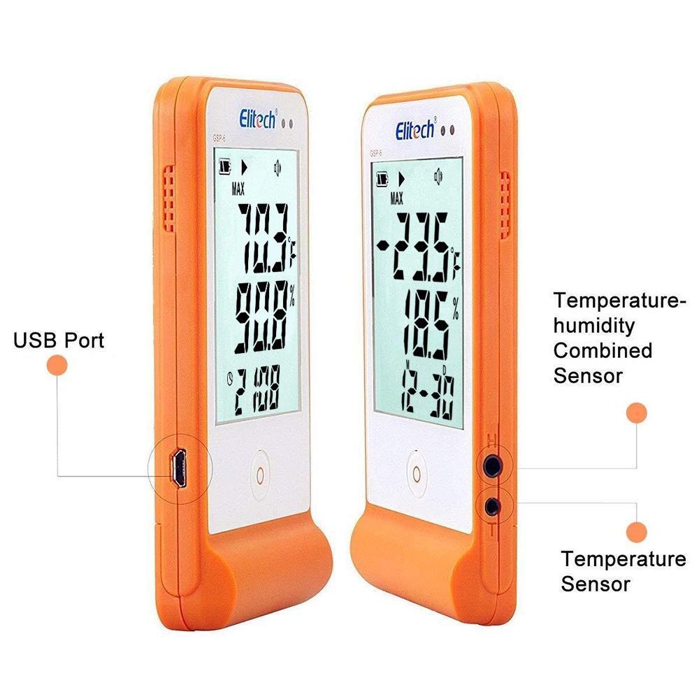 Elitech GSP-6 Temperature and Humidity Digital Data Logger External Sensors Max/Min Value Display 2-Year Certificate Audio Alarm - Elitech Technology, Inc.