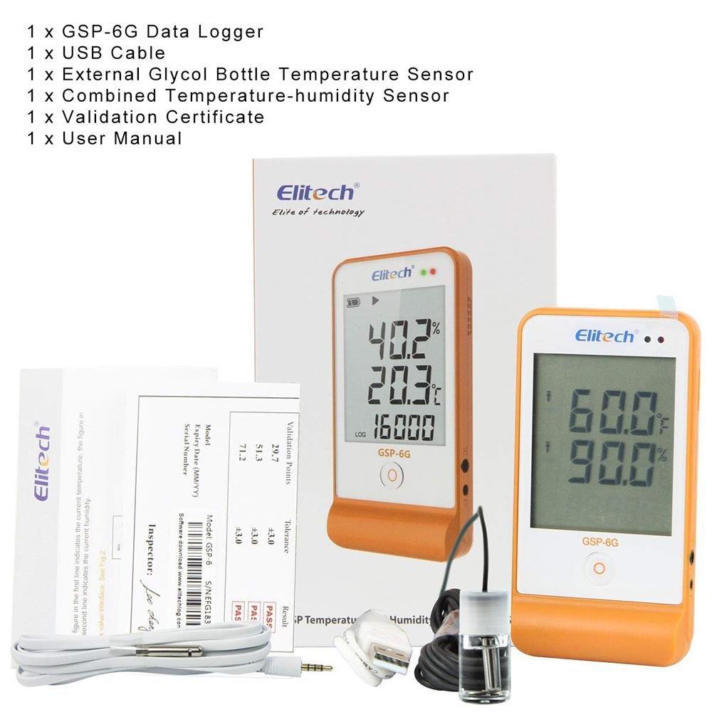 Elitech GSP-6G ISO 17025 Certified Traceable Temperature and Humidity Digital Data Logger with Buffered Probe Medical Refrigerator Thermometer Max/Min Value Display 2-Year Certificate Audio Alarm - Elitech Technology, Inc.