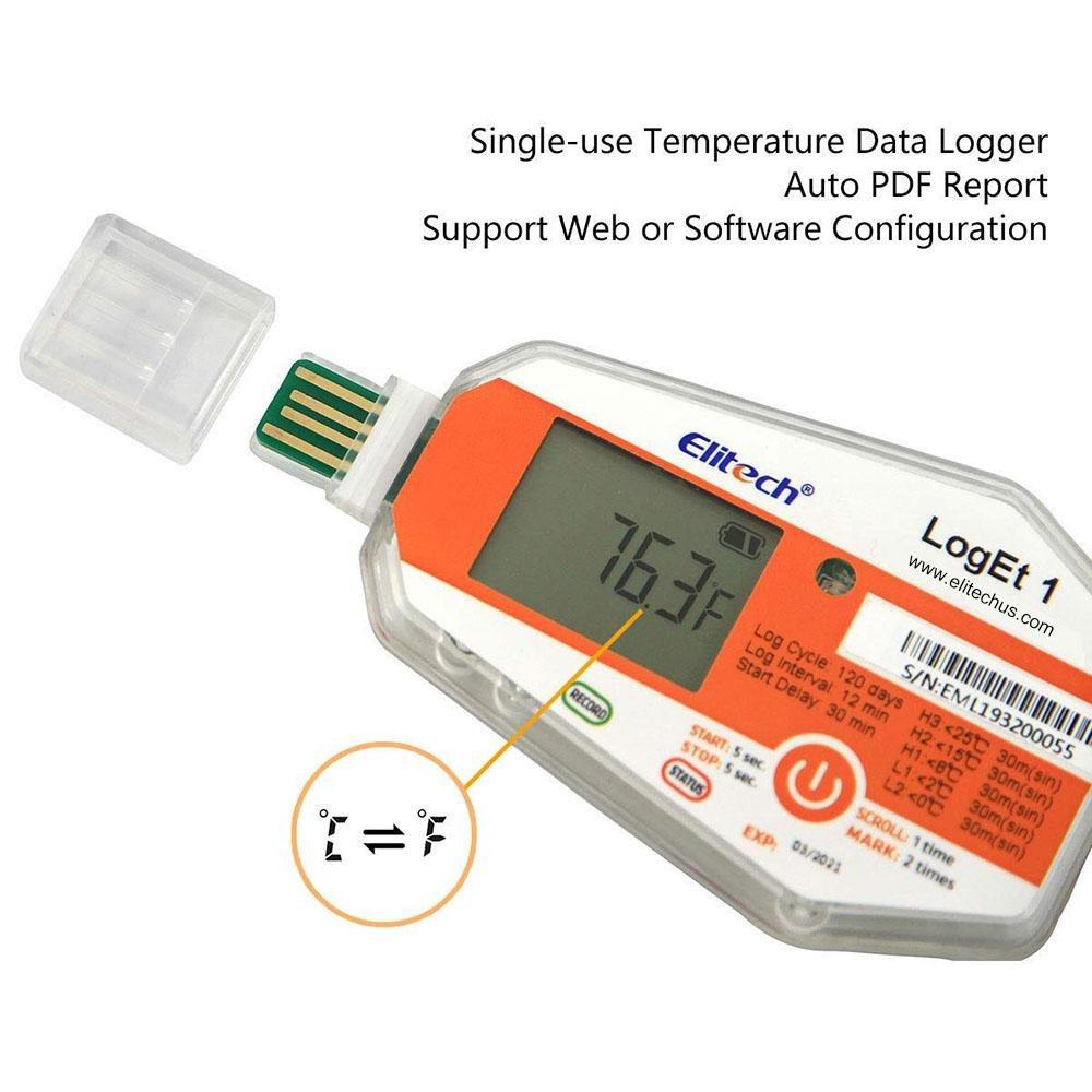 Elitech LogEt 1 Temperature Data Logger Single Use PDF Report USB Port 16000 Points - Elitechustore