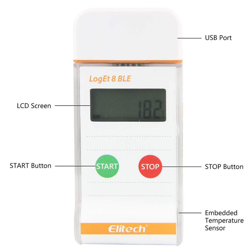 Elitech LogEt 8 BLE Bluetooth Recorder Multi Use PDF Data Logger with USB Port for Life Science 16000 Recording Points (Max) - Elitechustore