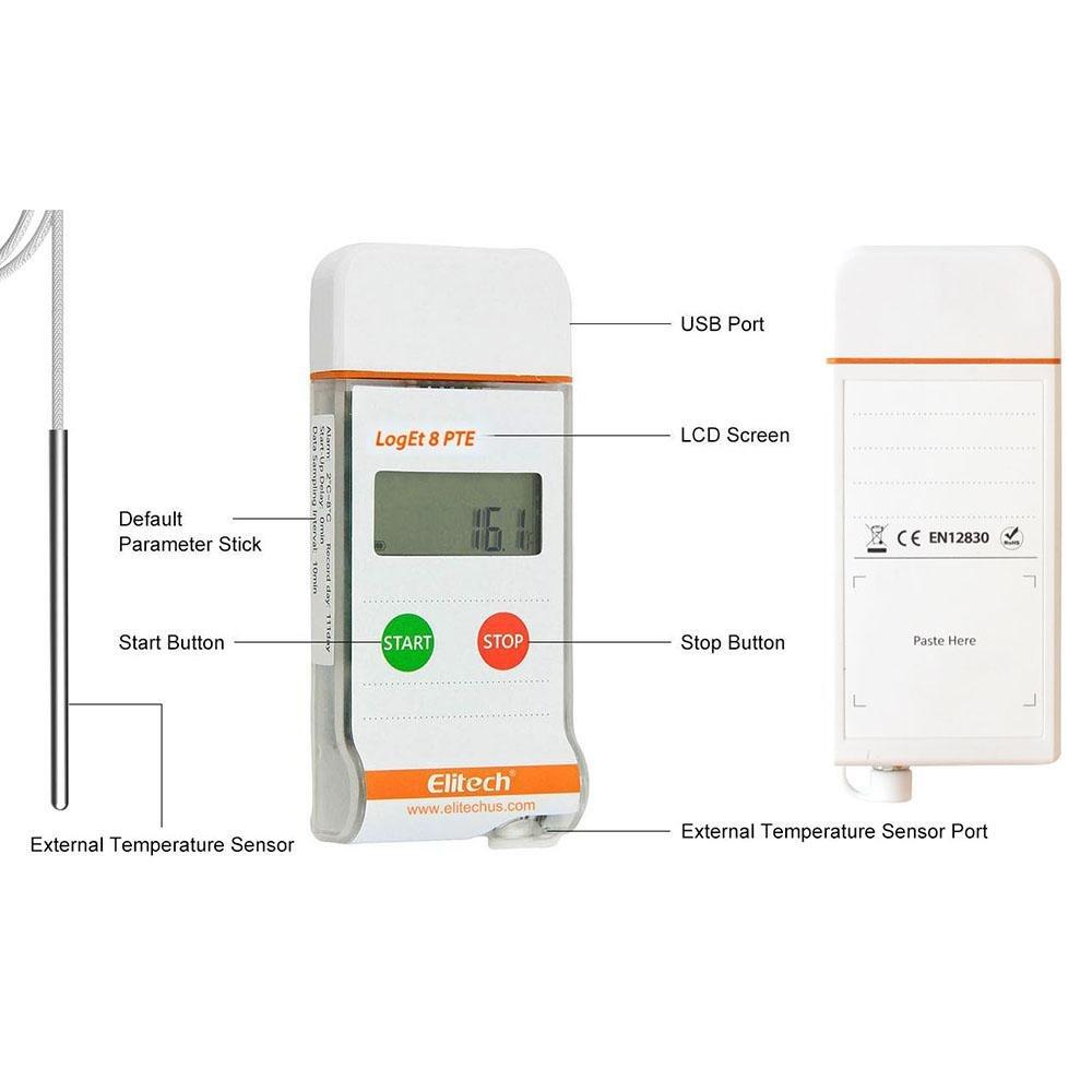 Elitech LogEt 8 PTE Temperature Data Logger Reusable Ultra Low Temperature Recorder PDF Report USB Port 16000 Points - Elitechustore