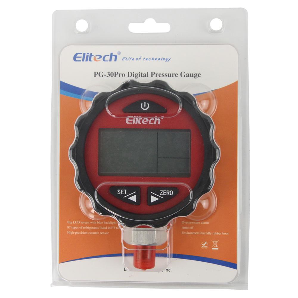 Elitech PG-30Pro Red Refrigeration HVAC Digital Pressure Gauge for 87+ Refrigerants with Backlight 0-800 PSI 1/8 NPT - Elitechustore