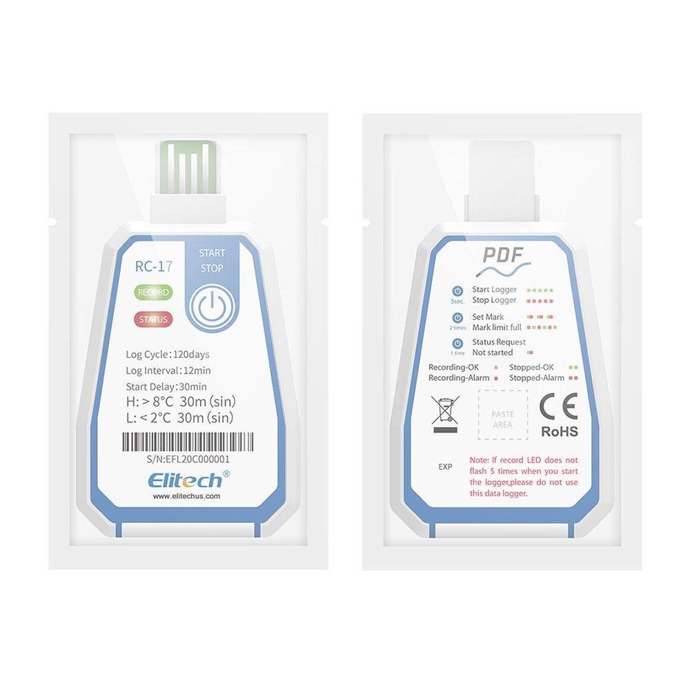 Elitech RC-17 Disposable Single-Use Temperature Recorder Data Logger USB PDF Report 2-Color Indicator - Elitech Technology, Inc.