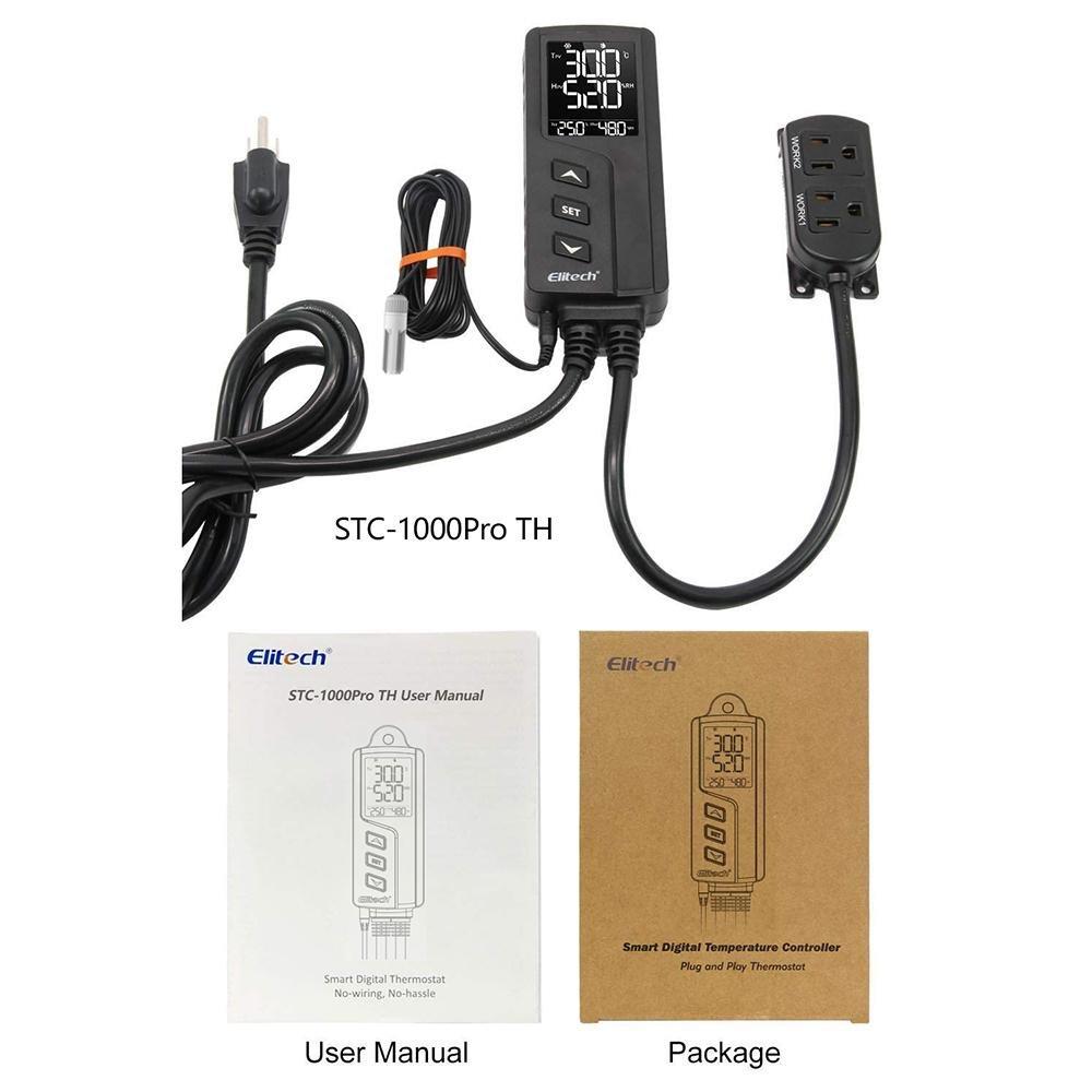 Elitech STC-1000Pro TH Digital Temperature and Humidity Controller Thermostat 2 Pre-Wired Heating and Cooling Outlets Terrarium Homebrew Fermentation Breeding 110-240V 10A 1200W - Elitech Technology, Inc.