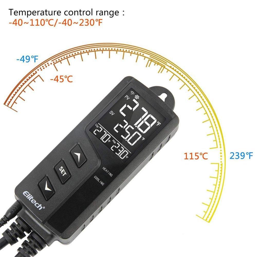 Elitech STC-1000WiFi Digital Temperature Controller Wireless Thermostat US Socket Heating and Cooling Outlets Centigrade/Fahrenheit LCD Display, Plug Sensor, 49¨H-239¨H 110V 100-250V 10A 1200W - Elitech Technology, Inc.