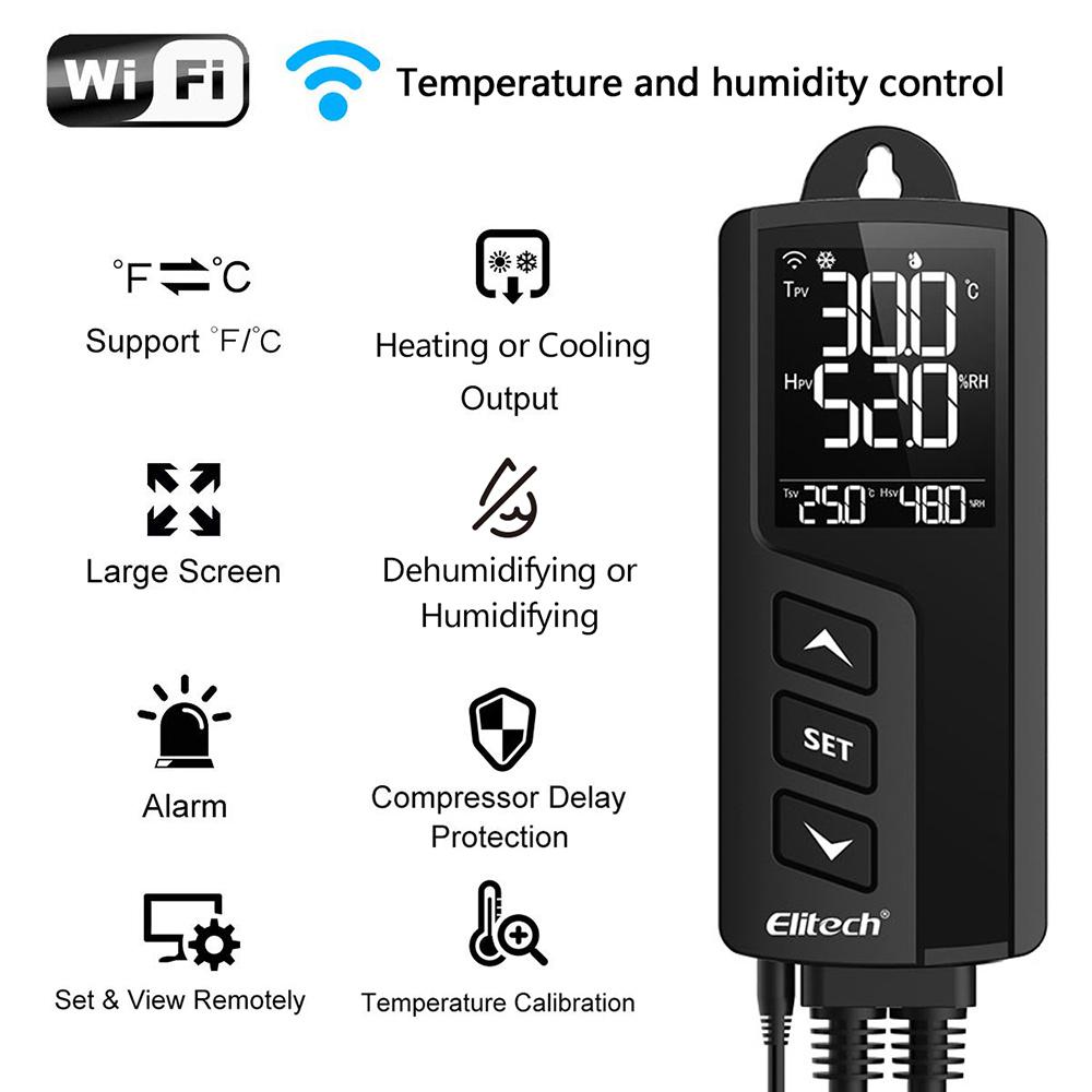 Elitech STC-1000WiFi TH Digital Temperature and Humidity Controller Thermostat 2 Pre-Wired Heating and Cooling Outlets Terrarium Homebrew Fermentation Breeding 110-240V 10A 1200W - Elitech Technology, Inc.