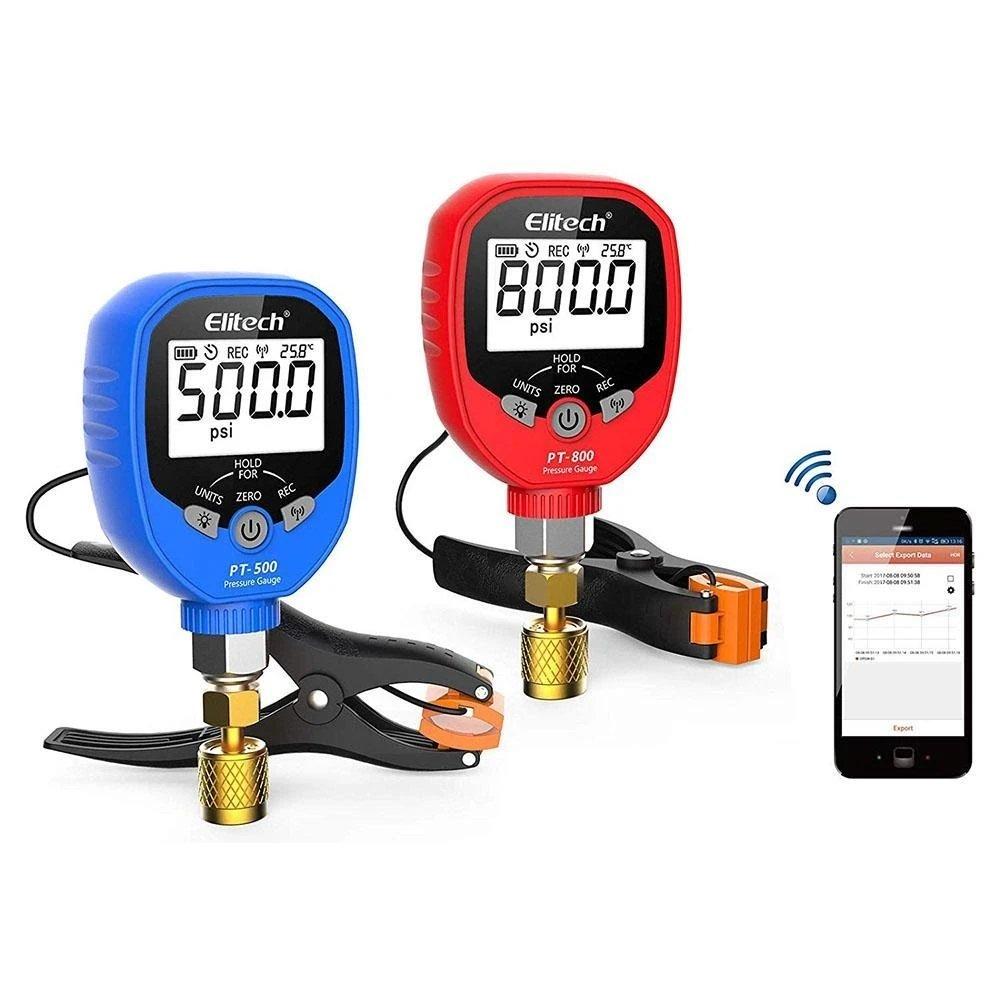 Elitech SVP-7 Vacuum Pump 7 CFM 2 Stage Intelligent HVAC PT-500&PT-800 Wireless HVAC Digital Manifold Gauge Set with Demountable Temperature Clamps+Refrigerant Hoses - Elitech Technology, Inc.