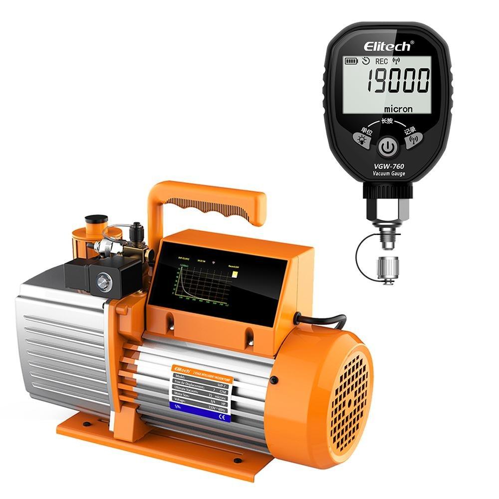 Elitech SVP-7 Vacuum Pump 7 CFM 2 Stage Intelligent HVAC VGW-760 Wireless Digital Vacuum Gauge Micron Gauge for HVAC - Elitech Technology, Inc.
