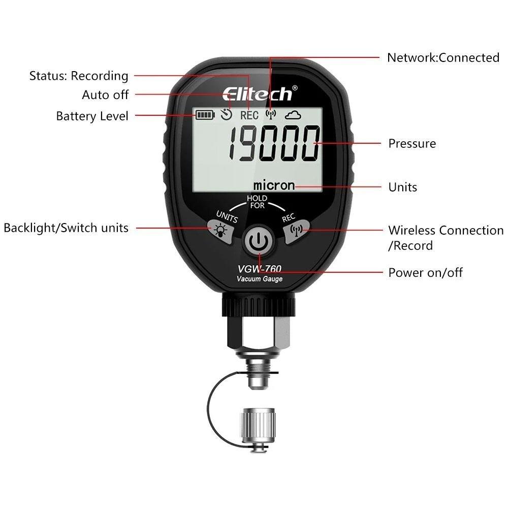 Elitech SVP-7 Vacuum Pump 7 CFM 2 Stage Intelligent HVAC VGW-760 Wireless Digital Vacuum Gauge Micron Gauge for HVAC - Elitech Technology, Inc.
