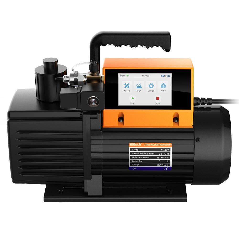 Elitech V1200 Vacuum Pump 12 CFM 2 Stage Intelligent HVAC Refrigerant Recharging, Touch Screen, Data Logging and Storage via App - Elitech Technology, Inc.
