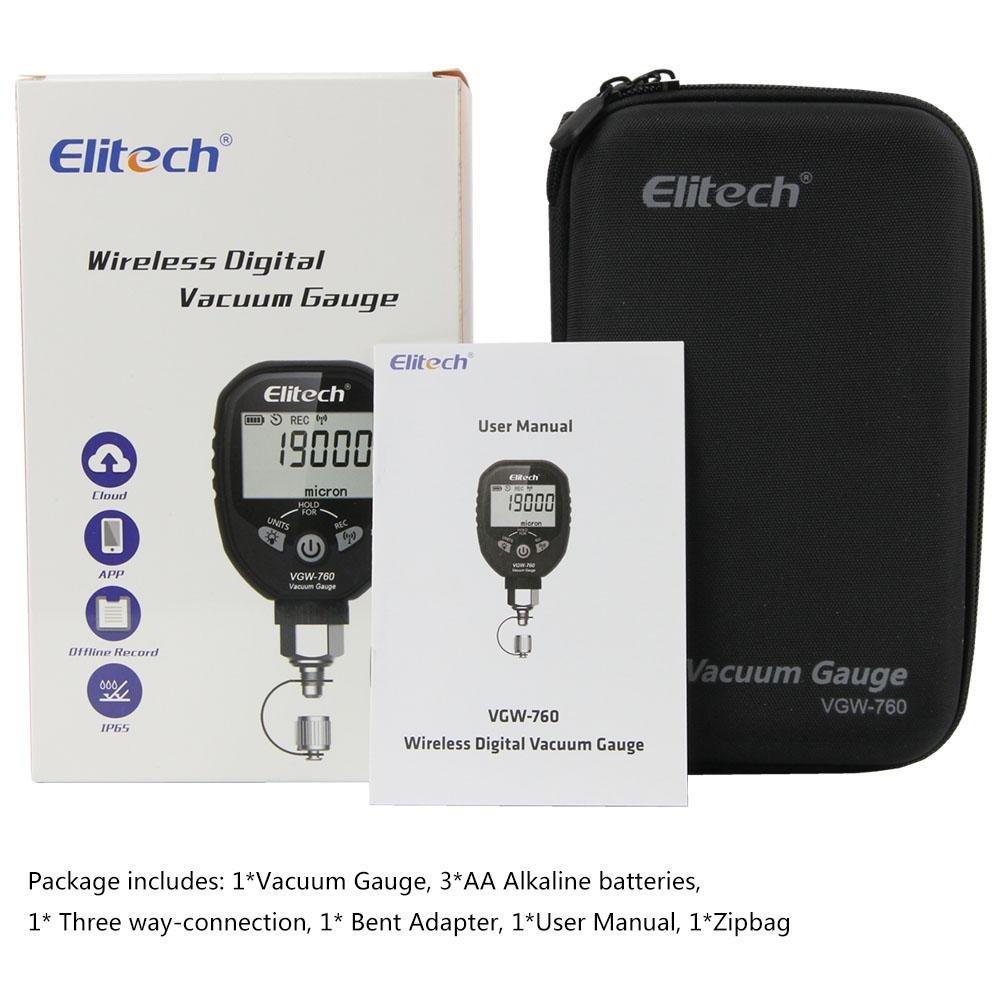 Elitech VGW-760 Wireless Refrigeration Digital Vacuum Gauge Micron Gauge HVAC Vacuum Pressure Temperature Tester Leakage Test - Elitechustore