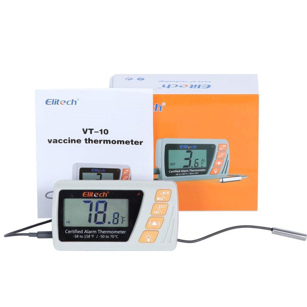 Elitech VT-10 Vaccine Thermometer with External Sensor Probe Refrigerator Freezer Thermometer for Incubator Cooler Pharmacy Audible Alarm - Elitech Technology, Inc.
