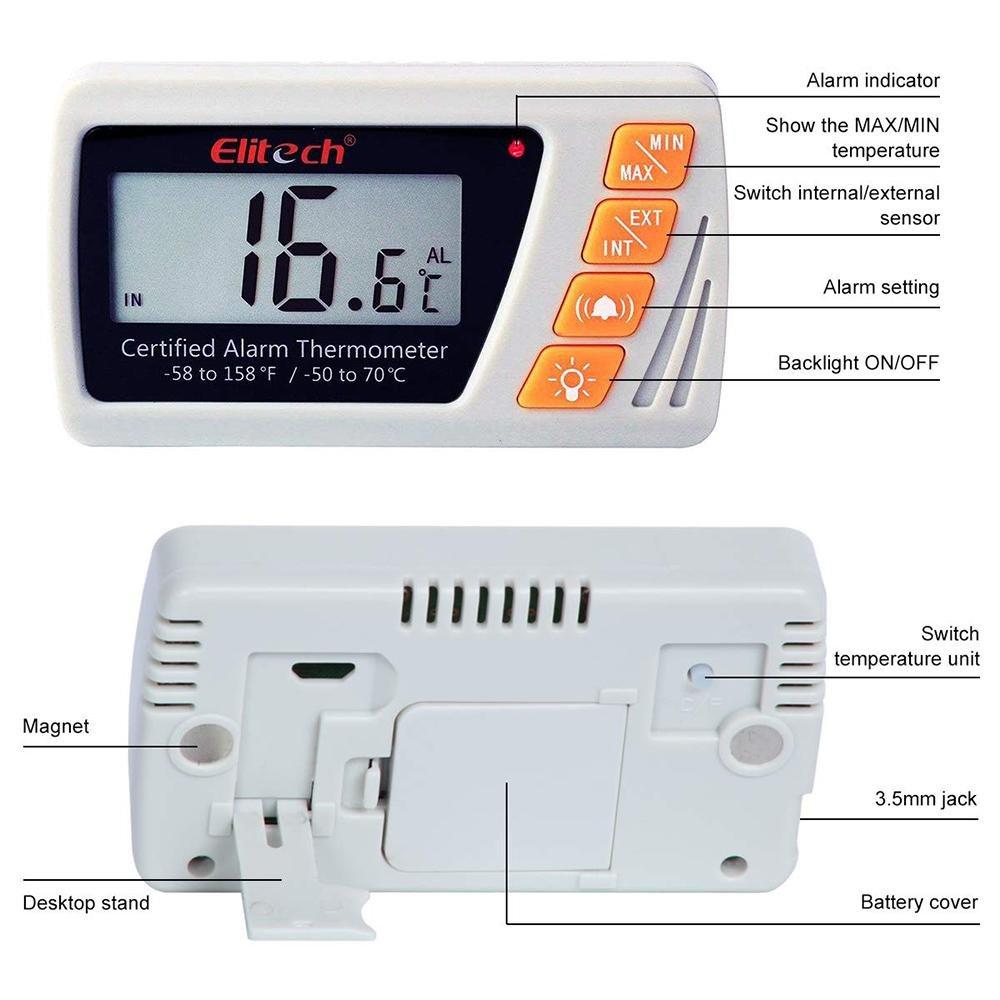 Elitech VT-10 Vaccine Thermometer with External Sensor Probe Refrigerator Freezer Thermometer for Incubator Cooler Pharmacy Audible Alarm - Elitech Technology, Inc.