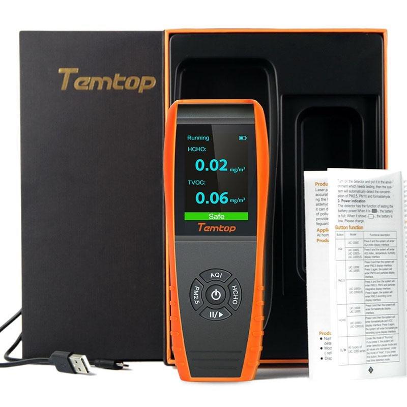 Temtop LKC-1000S+ Air Quality Monitor Formaldehyde Detector, Air Pollution Sensor, Humidity and Temperature Meter Tester with PM2.5/PM10/HCHO/AQI/Particles/TVOC VOC/Histogram - Elitechustore