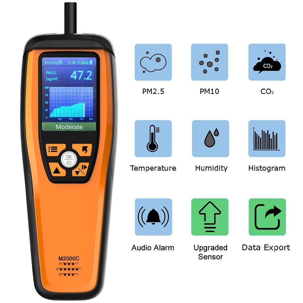 Temtop M2000C 2nd Generation Air Quality Monitor PM2.5 PM10 CO2 Data Export Audio Alarm Easy Calibration - Elitech Technology, Inc.